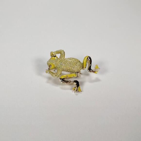 Vintage 1970's Wiggly Leg Yellow Rhinestone And Enamel Frog Brooch - Picture 1 of 6